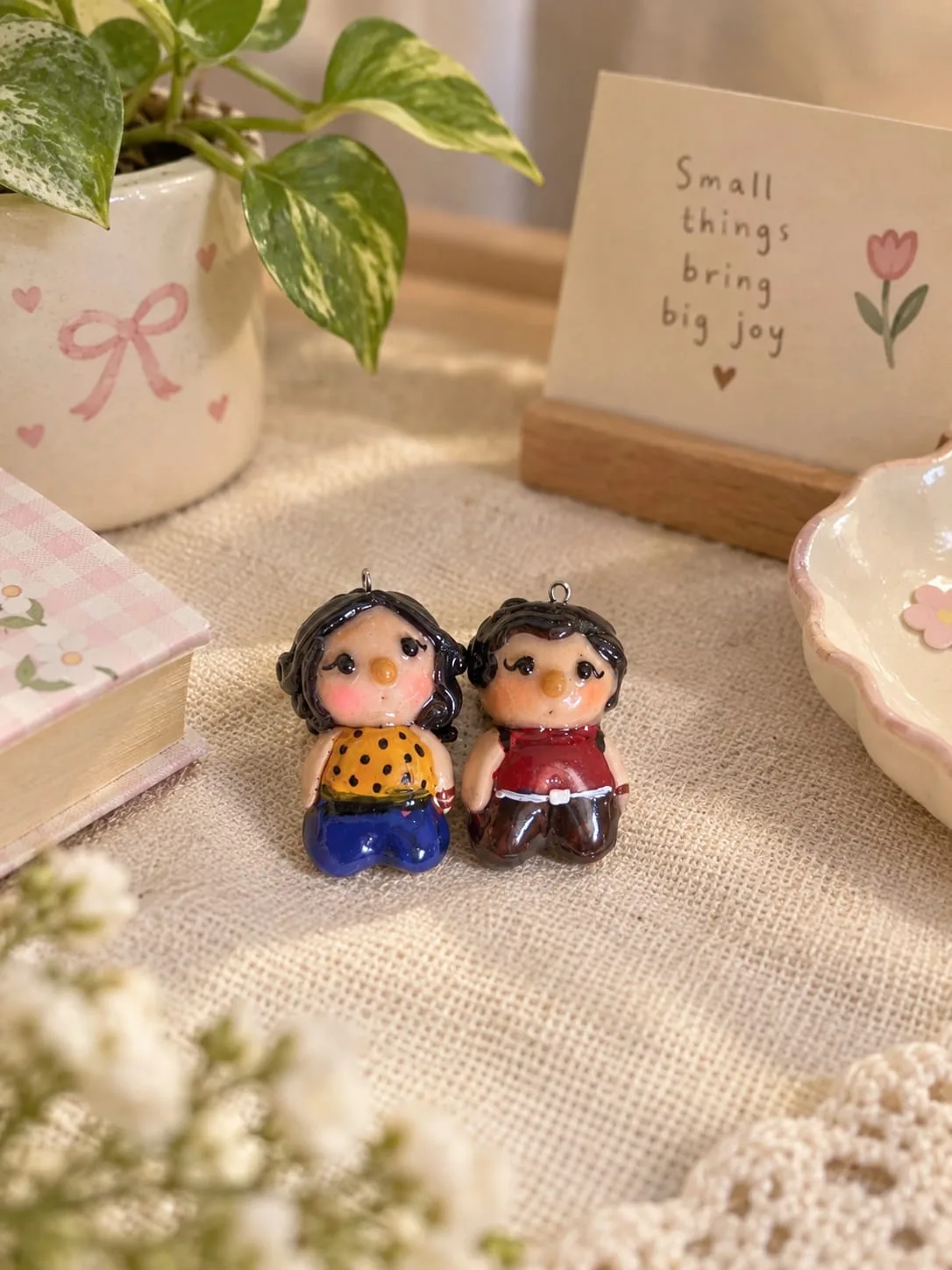 Handmade Clay Couple Figurine Charm | Cute Miniature Couple Keychain Charm | Handmade Couple Gift | Anniversary Gift