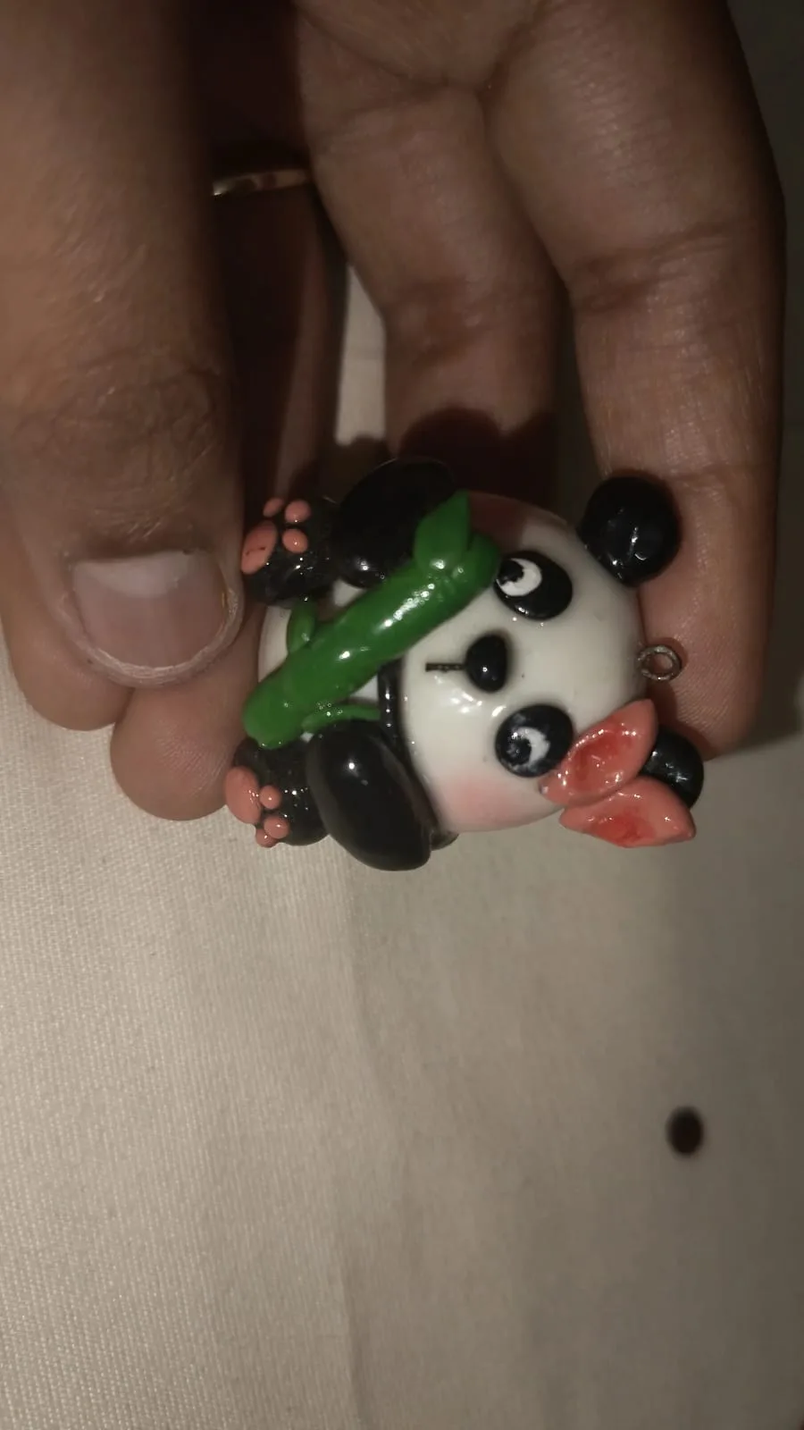 Handmade Panda Clay Charm, Cute Panda Keychain, Bamboo Bear Bag Charm, Miniature Animal Gift 3